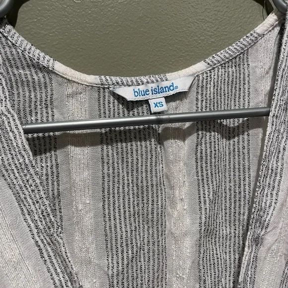 New Blue Island Silver White Wrap Maxi Dress Striped Glitter V Neck Spring - Picture 10 of 16